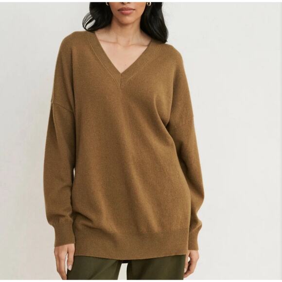 Jenni Kayne Charlie Cashmere Sweater - XXS Brown V Neck Pullover Oversized - Picture 1 of 9
